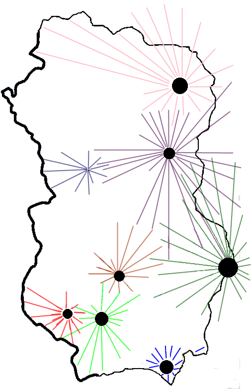 Les villes et leur zone d'influence