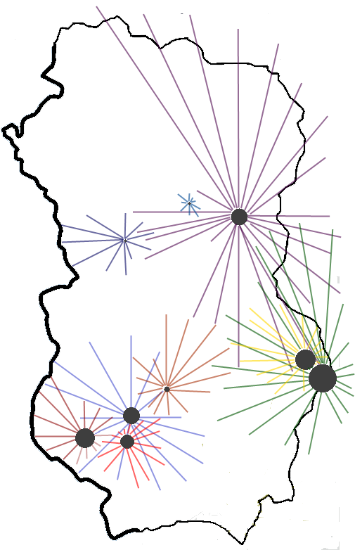 Les villes et leur zone d'influence