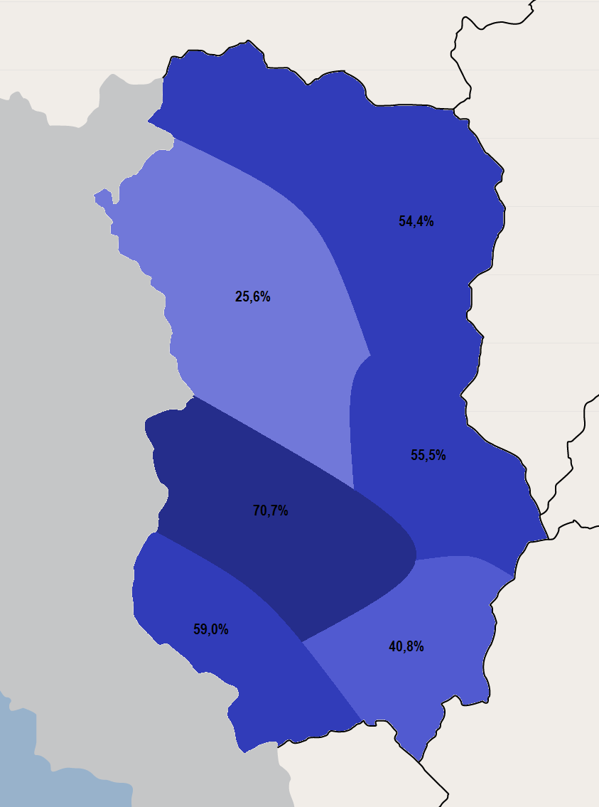 Part de la population active travaillant dans le secteur des services et du commerce