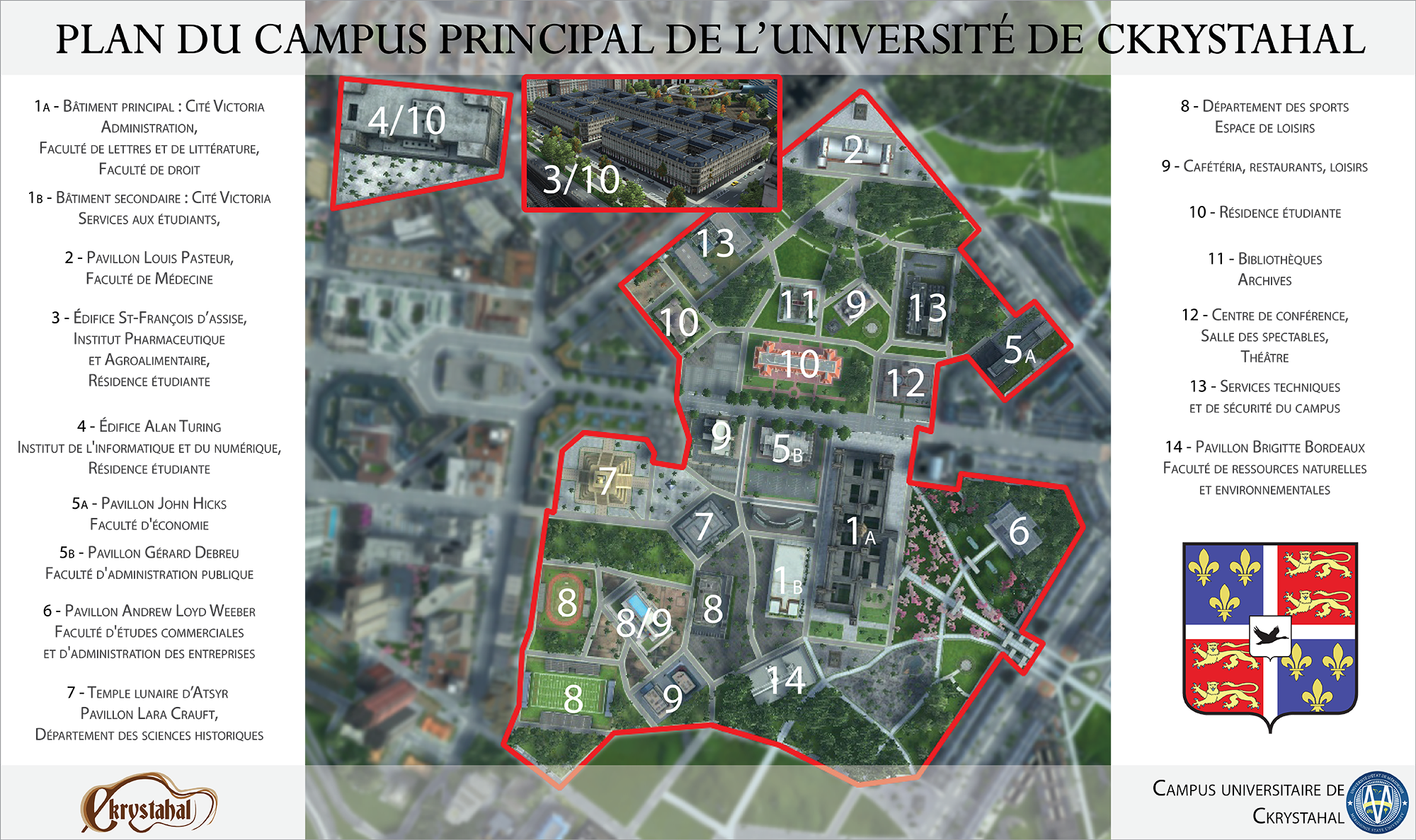 Plan donné aux étudiants à leur arrivée sur le campus de Ckrystahal