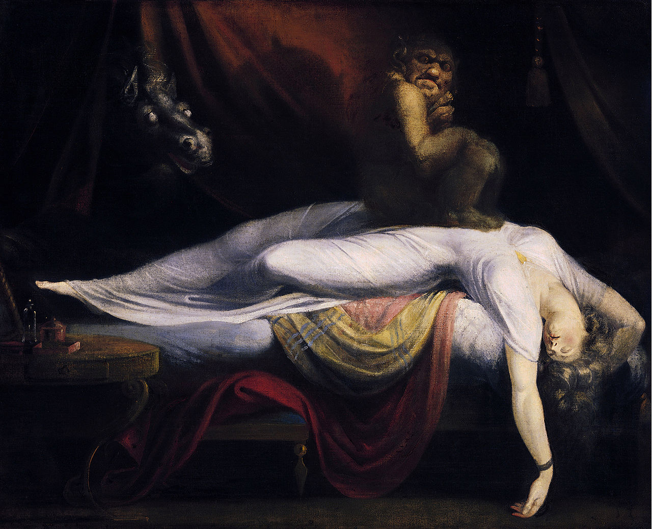 Représentation du Mare représentant une femme malveillante durant le sommeil, c'est le symbole du cauchemar.
