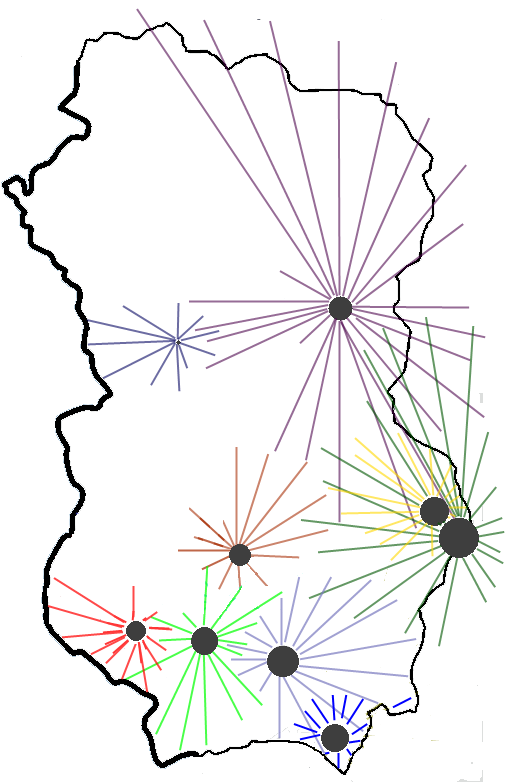 Les villes et leur zone d'influence