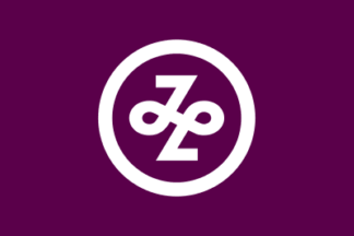 Minato Drapeau représentant de façon stylisé l'hiragana MI (み) dans un disque.