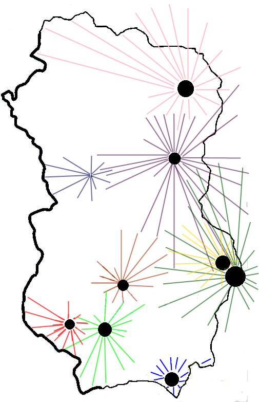 Les villes et leur zone d'influence