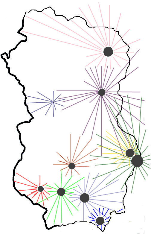 Les villes et leur zone d'influence