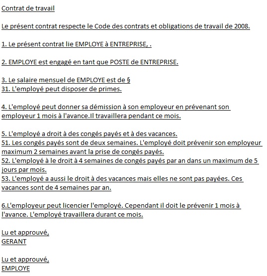 Contrat de Travail