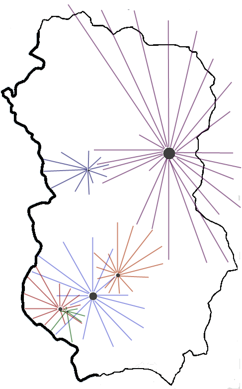 Les villes et leur zone d'influence
