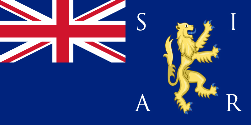 Drapeau du Mercent Britannique à partir de 1896. Les lettres S-I-A-R signifient "Semper In Amicitia Regis" (Toujours fidèle au Roi)