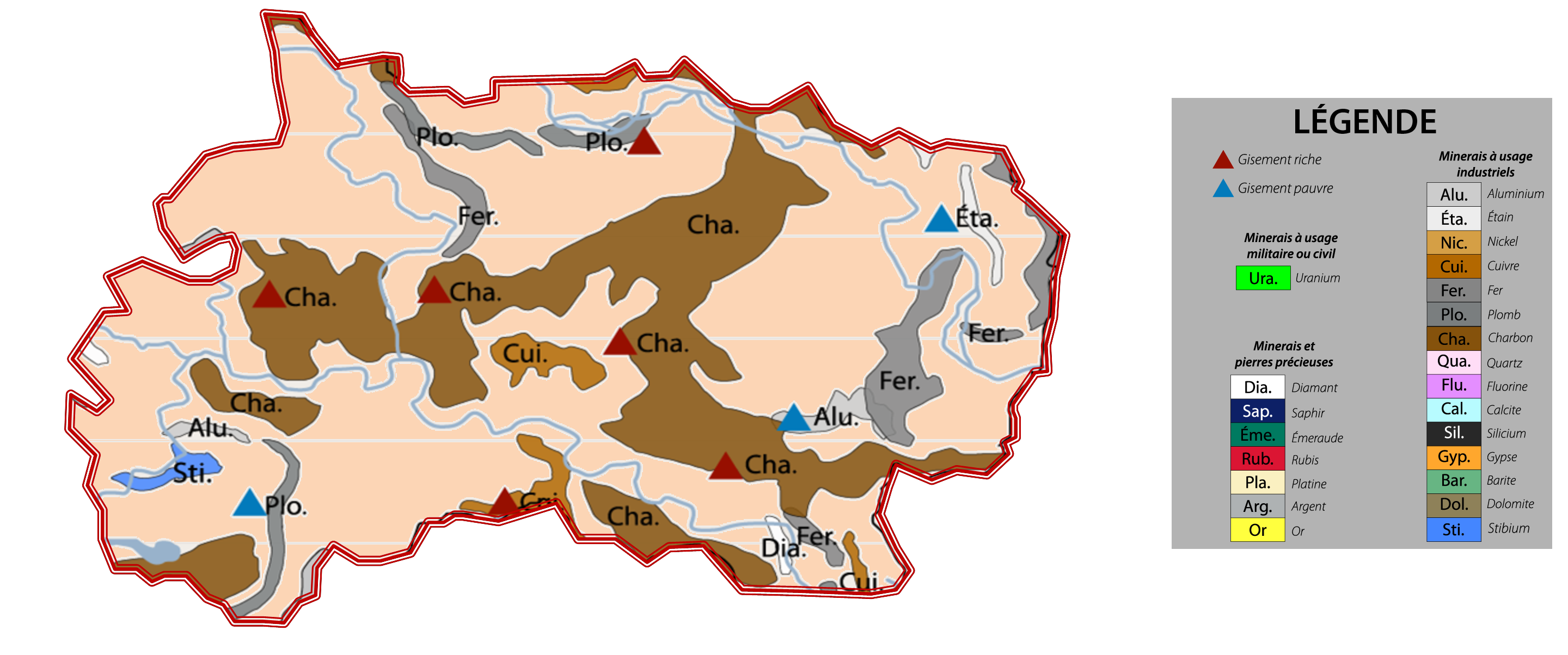 Carte des minéraux du Thoulak