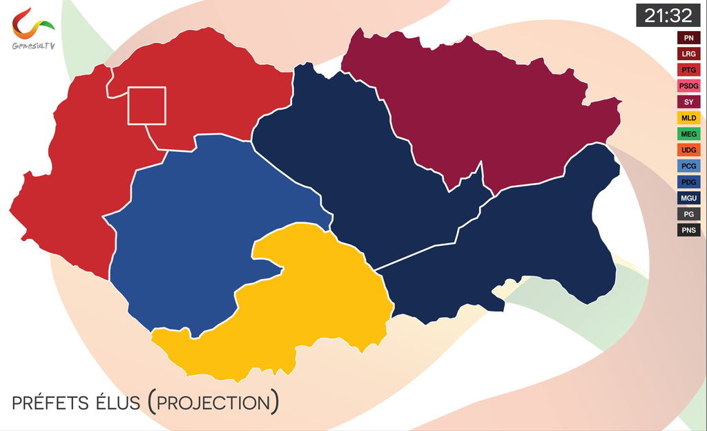 Districts obtenus (en bleu foncé), élections génésiennes Mars 2016.