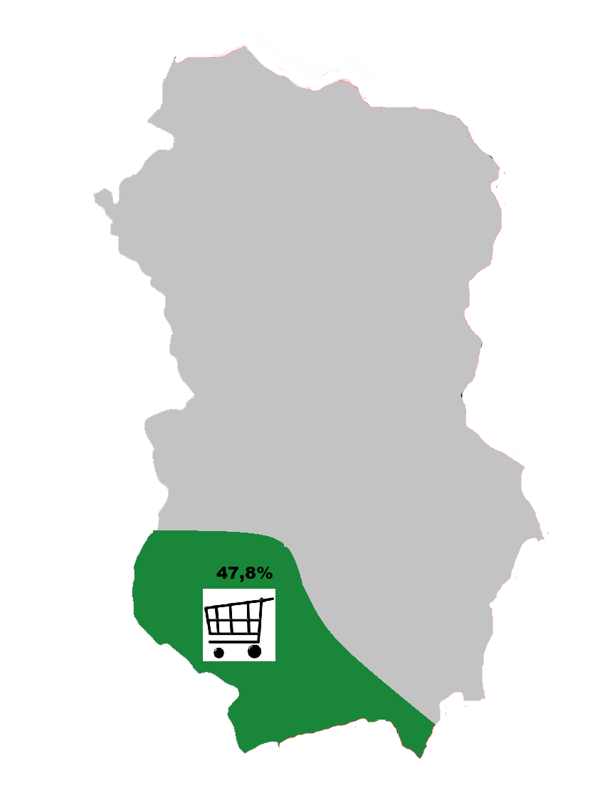 Part de la population active travaillant dans le secteur des services et du commerce