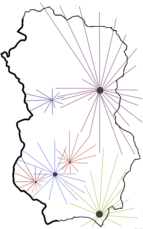 Les villes et leur zone d'influence